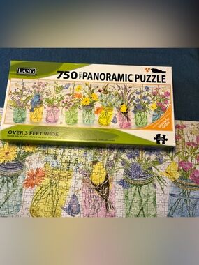 Lang 750 piece panoramic jigsaw puzzle flowers Jane Shasky Birds in the Garden